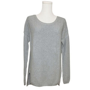 Vince Gray Scoop Neck Cotton Cashmere Split Hem Sweater Medium